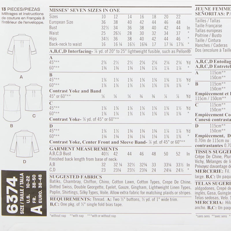 New Look 6374 Misses' Shirts with Sleeve and Length Options Sewing Kit, Size A (10-12-14-16-18-20-22) - Image 2